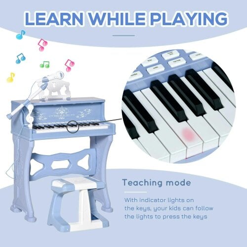Bobobiy 37 Keys Kids Piano Mini Electronic Keyboard Light Kids Musical Instrument Educational Game Children Grand Piano Toy Set with Stool & (Blue)