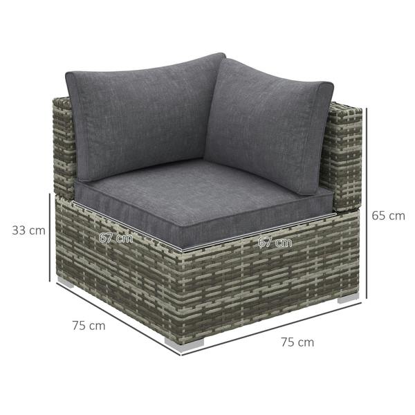Outdoor rattan corner sofa chair with deep grey seat and two back cushions