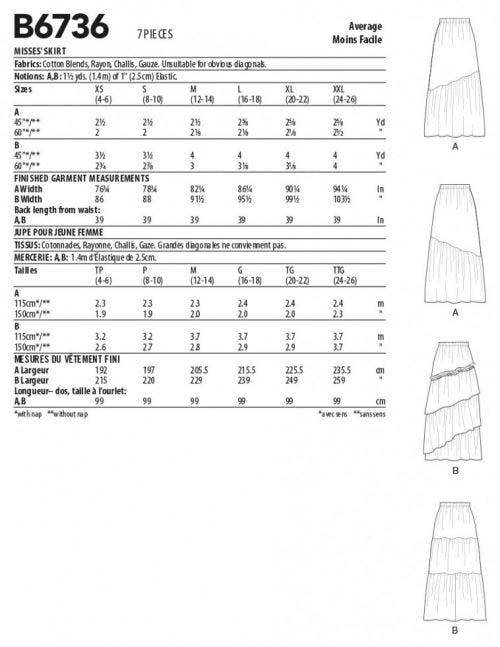 Butterick Sewing Pattern 6736, Skirts for Women, Y (XS-S-M) - Intermediate