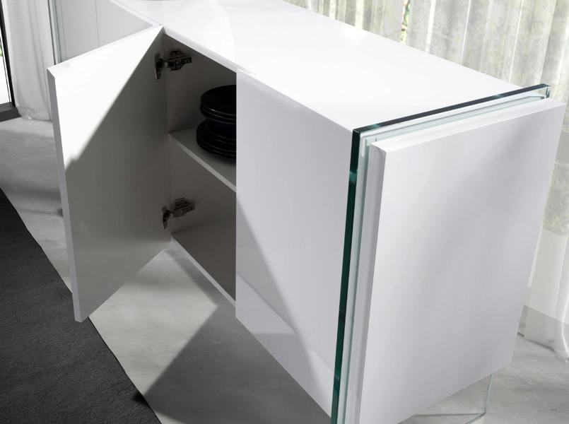 Angel Cerdá Sideboard white wood and tempered glass 3058