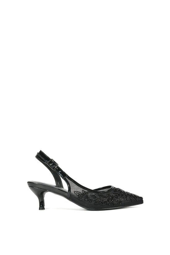 XY LONDON Embroidered Slingback Court Shoes With Kitten Heel