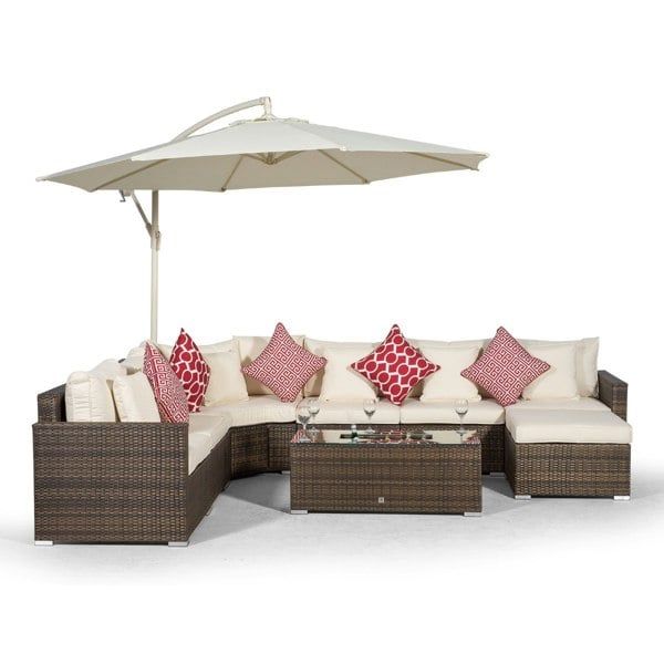 Giardino Santorini L Shape Modular 6 Seat Rattan Corner Sofa Set With Large Drinks Cooler Coffee Table & Ottoman