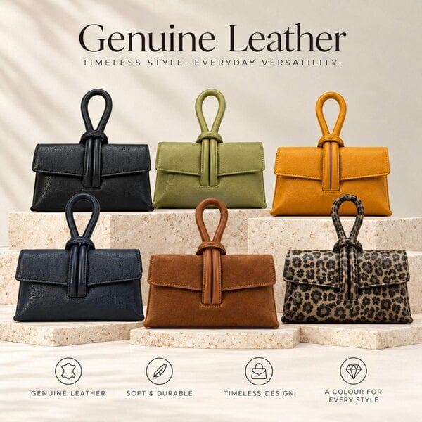 Love EMVY Italian Genuine Leather Knotted Loop Clutch & Shoulder Bag