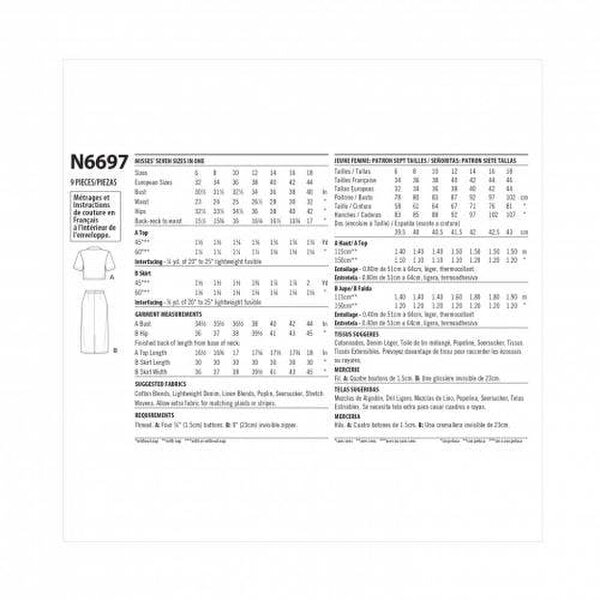 New Look Sewing Pattern 6697, Tops, Shirts, Skirts for Women, A (6-8-10-12-14-16-18) - Easy