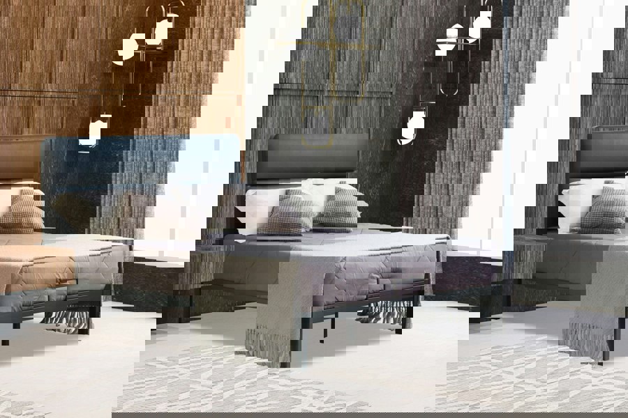 Comfy Living Ponza Metal Bed Frame with Faux Leather Headboard