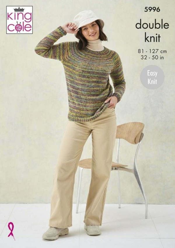 King Cole Homespun Prism DK Knitting Pattern 5996, Sweaters for Women, 32 - 50 Inches - Easy