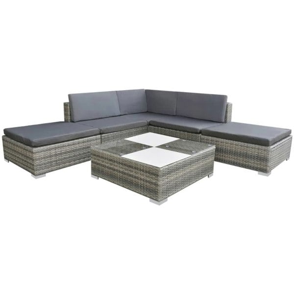 Berkfield 6 Piece Garden Lounge Set with Cushions Poly Rattan Grey