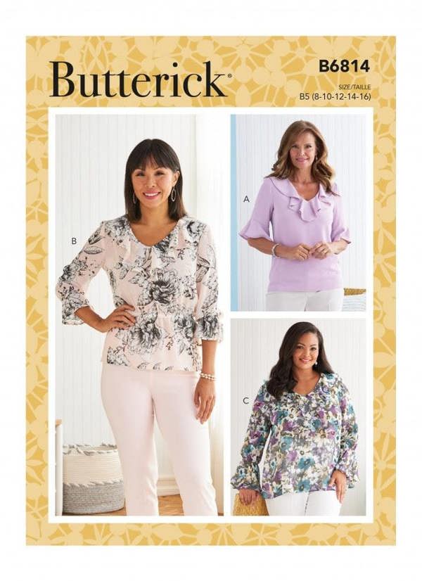 Butterick Sewing Pattern 6814, Tops for Women, B5 (8-10-12-14-16) - Easy