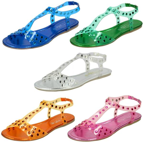 Spot On Ladies Spot On Flat Studded Jelly Sandal
