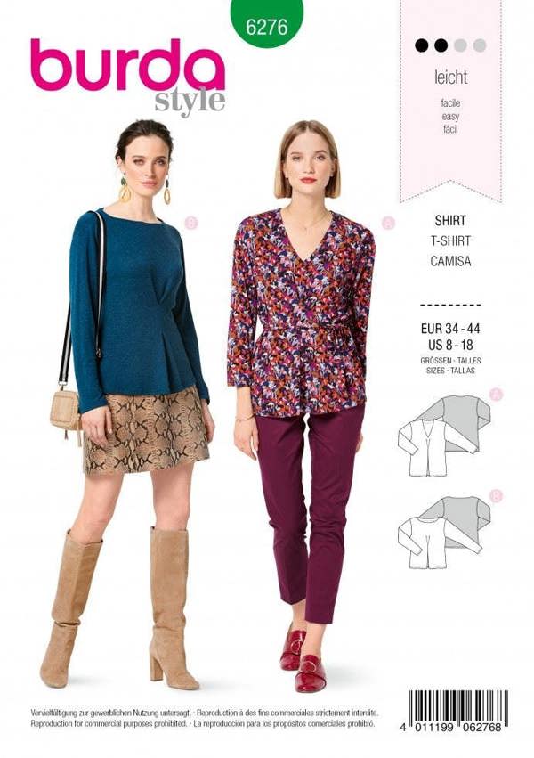 Burda Sewing Pattern 6276 Tops For Women, 34 to 44 - Easy