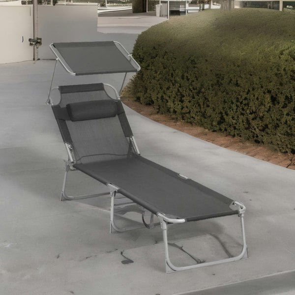 Rafaelo Mobilia Sun Lounger For Garden Folding Deck Chair Dark Grey