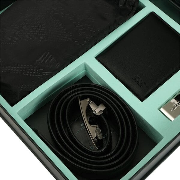 The Commuter Gift Set - PU Leather Ratchet Belt, Bifold Wallet, XXL Rain Coat, Bottle Opener Keyring - Perfect for Commuters & Travelers