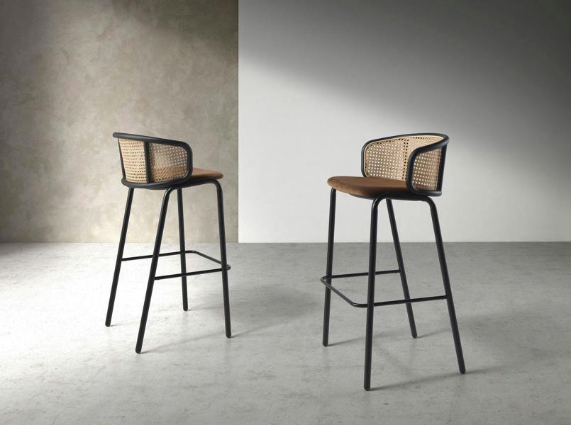 Angel Cerdá Rattan and brown velvet stool 4128