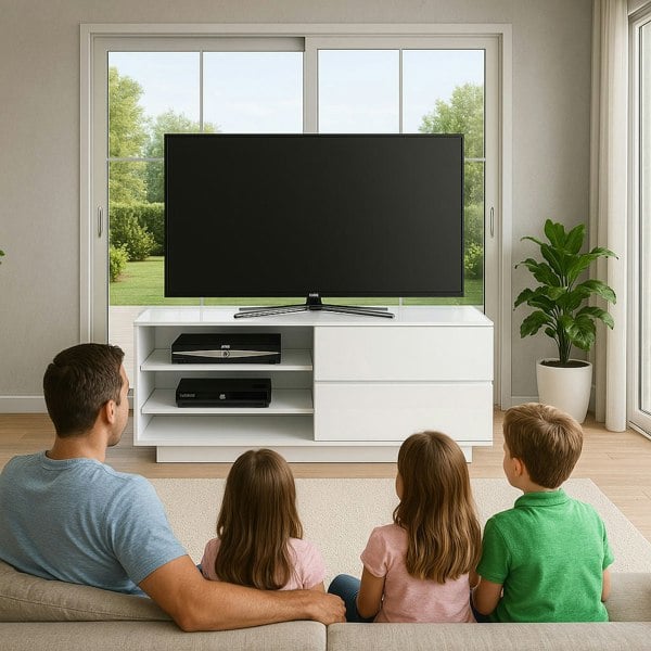 Centurion Supports Gallus Gloss White TV Stand with 2 Drawers and 3-Shelves Modern Entertainment Unit for TVs up to 55 Inch