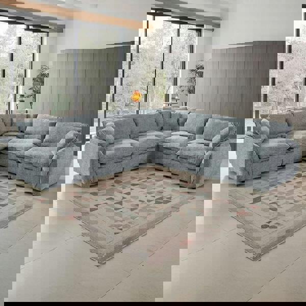 Furnishings For Less Berti Fabric Beige Grey L Shaped 5 Seater Corner Sofa