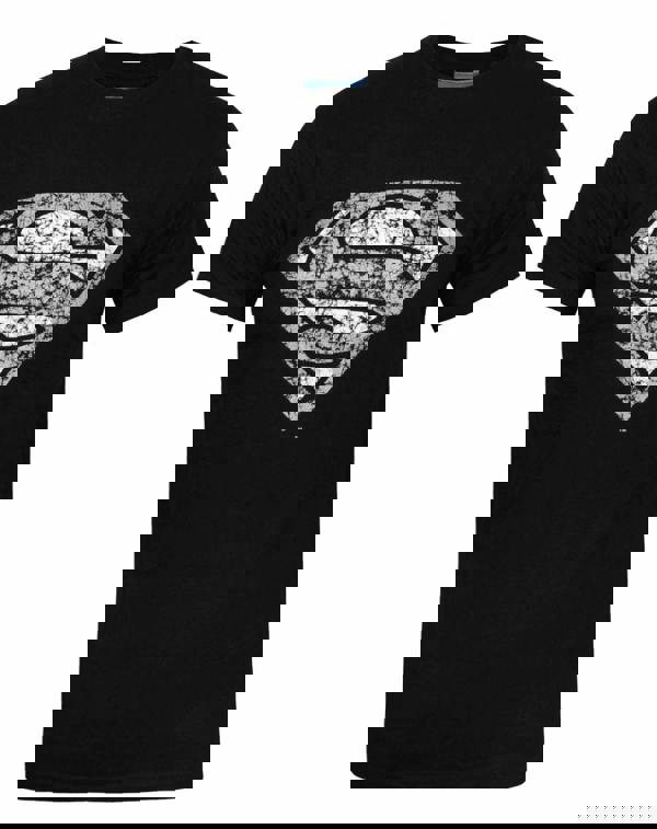 DC Comics Mens Black Superman Distressed Logo Short Sleeved T-Shirt