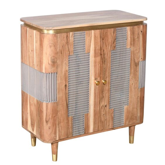 Wyld Haus Idaho Natural Acacia Wood and Brass 2 Door Cabinet