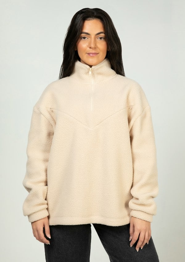 Pretty Mama Cosy Quarter Zip Oversized Breastfeeding Fleece - Beige
