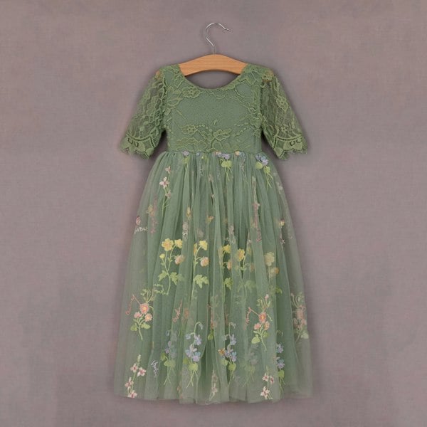Baby Enchanted Dress - Embroidered Fern Lace