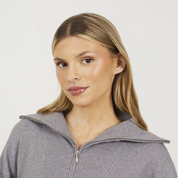 Brave Soul Half Zip Knitted Jumper - Grey