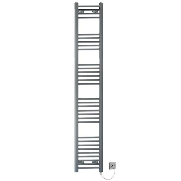 MYHOMEWARE 300mm x 1800mm Anthracite Grey Flat Electric Pre-Filled Heated Towel Rail Radiator For Bathroom Designer Standard Element