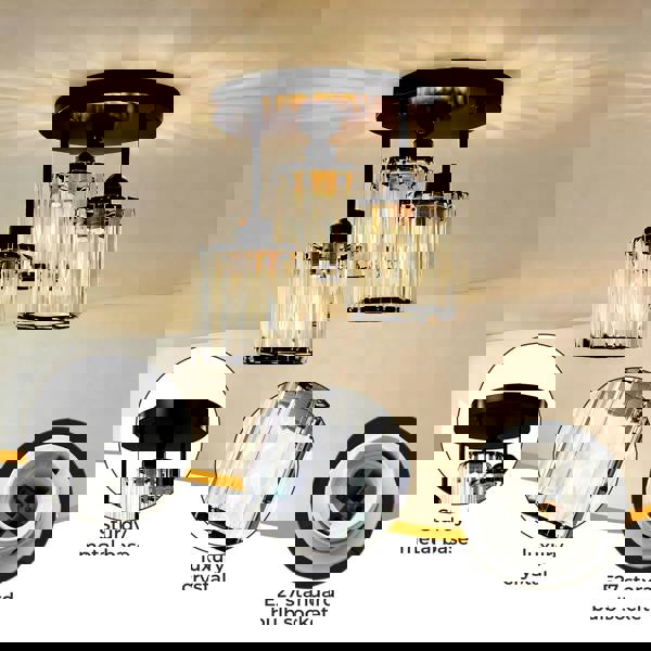 Emitto Crystal Ceiling Light 3 Light E27 Chandelier Semi Flush Mount Lamp Black