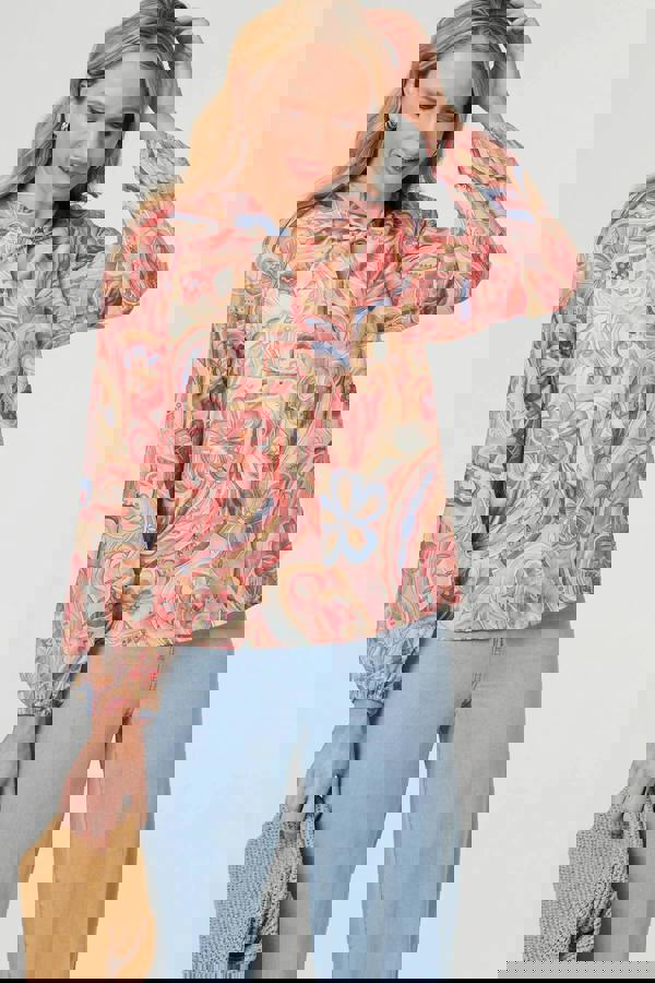 Pink | Abstract Long Sleeve Relaxed Blouse