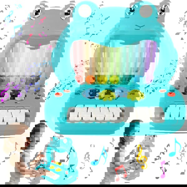 deAO Toys Blowing Ball Frog Piano Toy for Toddlers, Educational Musical Keyboard with Lights & Sounds