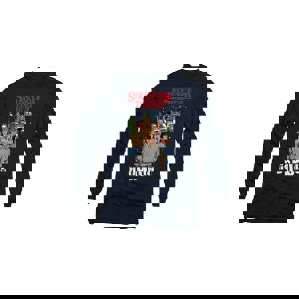 Stranger Things Unisex Adult Ho Ho Ho Group Shot T-Shirt - Navy - 