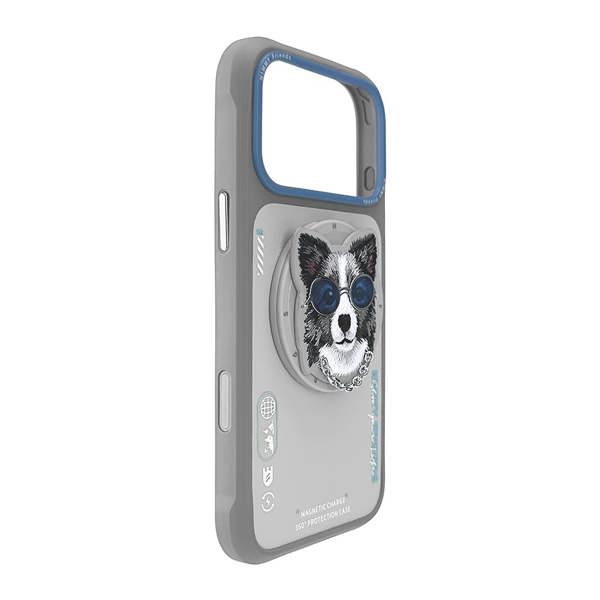 Nimmy Friends Nimmy Glasses Cool Dog Face Case with MagSafe Detachable Grip Stand for iPhone 17 Pro Max 6.9" Grey Blue - N-YJKM-CXZJ-IP17-PRO-MAX-028