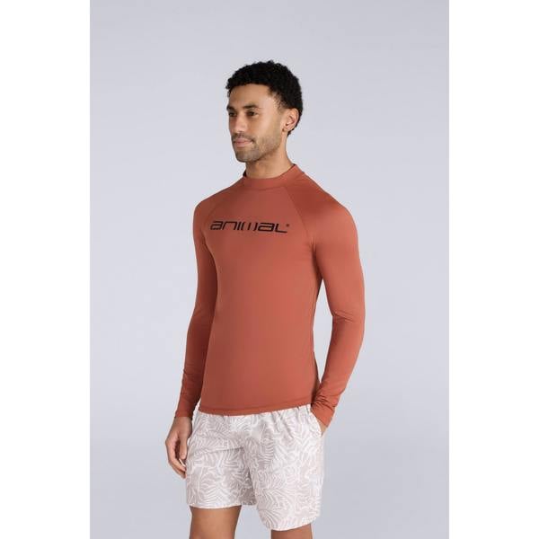 Animal Mens Sonny Logo Rash Guard - Rust - 