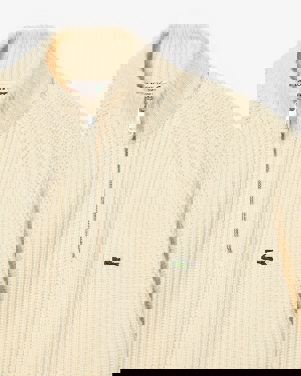 Lacoste High Zip Neck Thick Rib Knit Mens Wool Sweater - Lapland XFJ - CHO - Designer Mens Jumpers