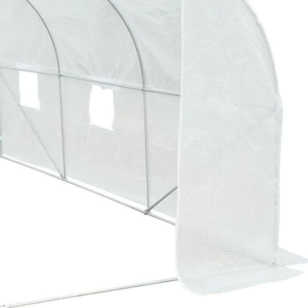 White polytunnel greenhouse side panel with translucent window panels and cover edge