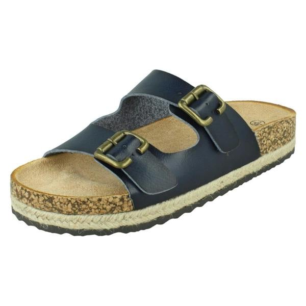Down to Earth Ladies Down To Earth Twin Buckle Strap Sliders Sandals F12086