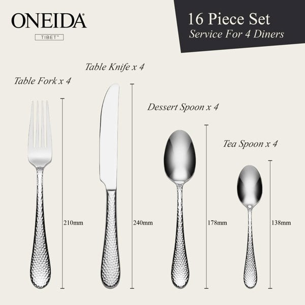 ONEIDA Tibet 16 Pieces Cutlery set - Stainless Steel - 4 Person Place Setting