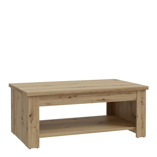 Wyld Haus Brimble Artisan Oak Wood Rising Coffee Table Bottom Shelf