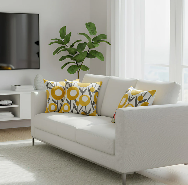 Anypillow Pillowcase White With Yellow Boho Floral Embroidered Decorative Cushion Cover
