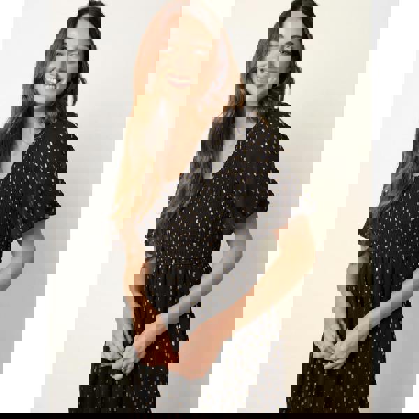 Blue Vanilla Gold Foil Midi Dress