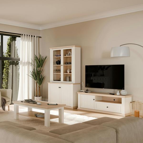 Furniture To Go Pontypool TV Unit with Drawer & Open Shelf in White and Riva Oak