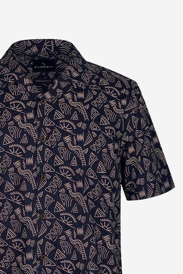 ENORSIA Pencilled Revere Collar Short Sleeve Shirt
