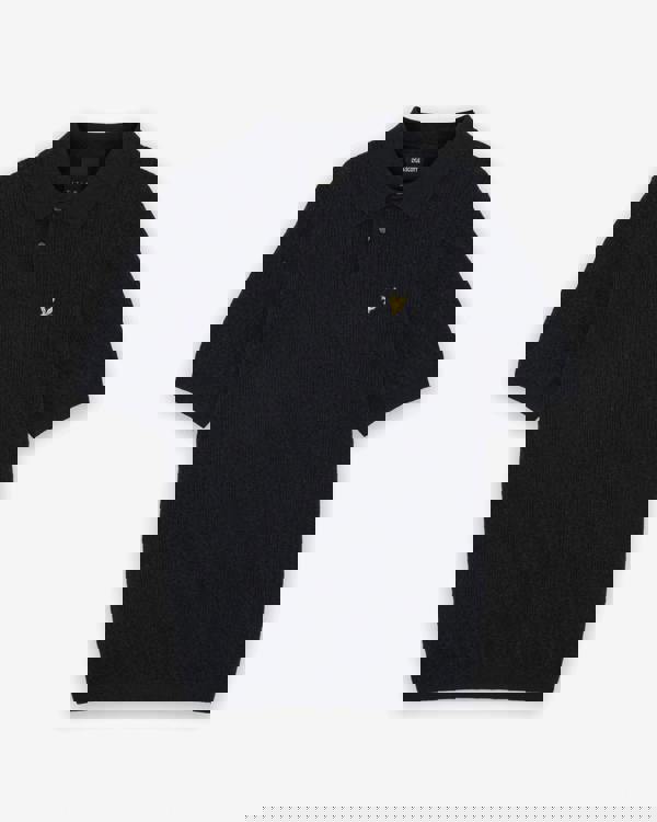 Lyle & Scott Linen Blend Short Sleeve Mens Knitted Polo - Z56 Dark Navy Marl