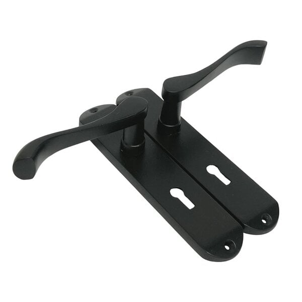 EDH Door Hardware EDH Cadenza Matt Black Victorian Scroll Door Handles – Lever Lock Backplate 178mm x 38mm