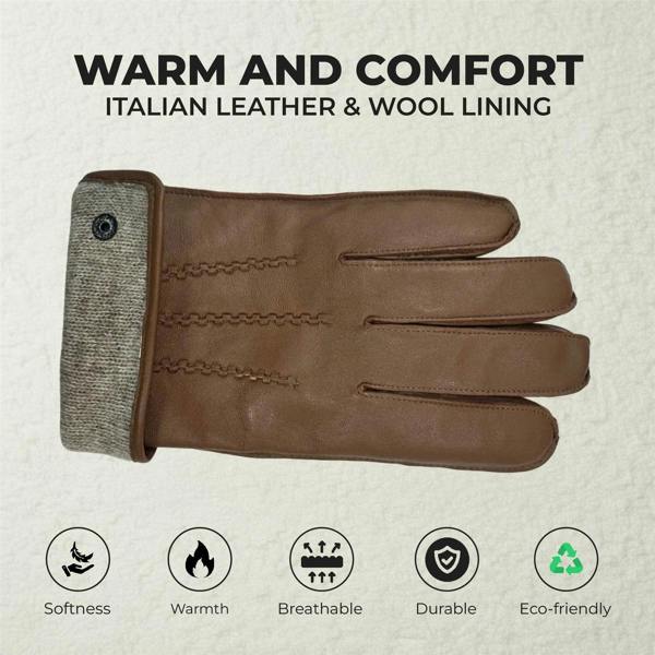 Infinity Leather Men’s Italian Leather Warm Wool-Lined Winter Gloves - M-LGV-505