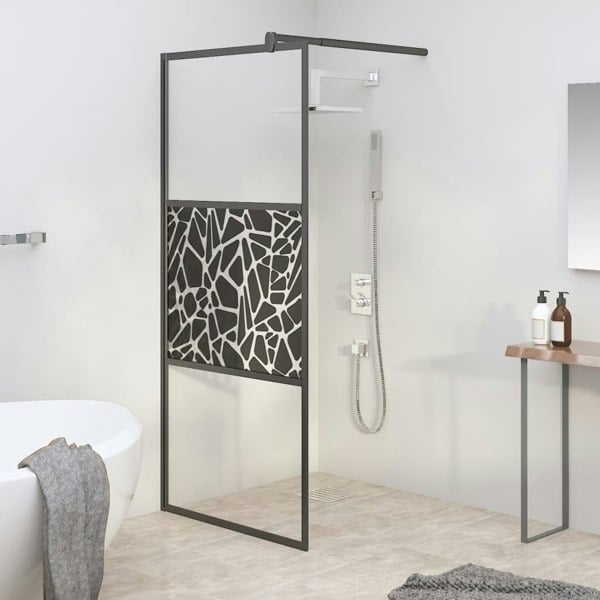 Berkfield Walk-in Shower Wall 90x195cm ESG Glass with Stone Design Black