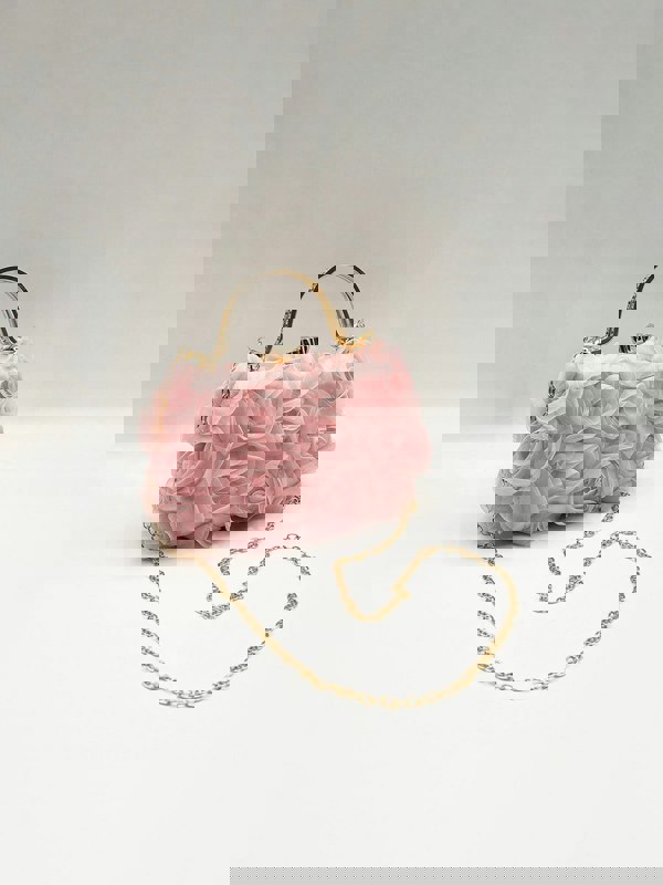 SVNX Organza 3D Rose Clutch In Pink