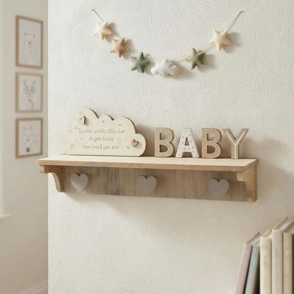 Garden Greatness Neutral Baby Wall Storage Shelf with Hooks