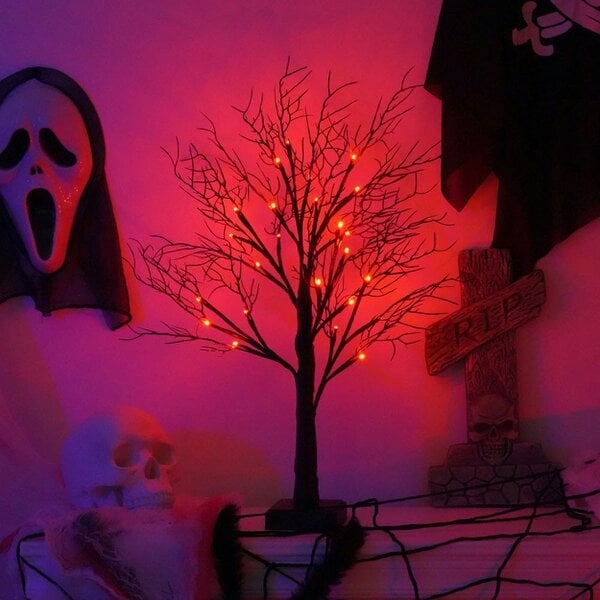 smartbies Pack of 2 Halloween Decoration Pre-Lit Black Twig Tree with Lights, Battery or USB Powered