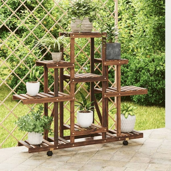 Berkfield Flower Stand with Wheels 110x25x101 cm Solid Wood Fir