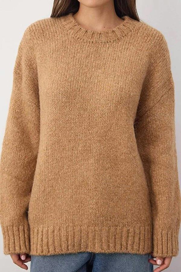 WOVCOR Soft-Textured Oversize Basic Knit Sweater