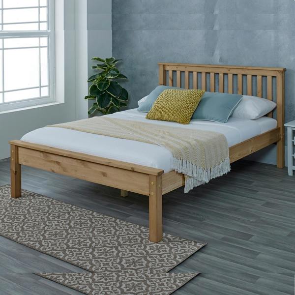 Mission TM Dorset Natural Wax Solid Pine Bed Frame, Shaker Headboard, 4 Sizes, Single to King